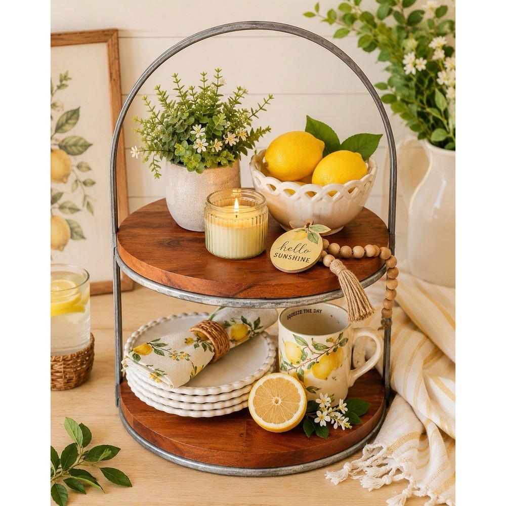Hearth & Hand Magnolia Wood Metal 2 Tier Cake Stand Serving Tray Rustic